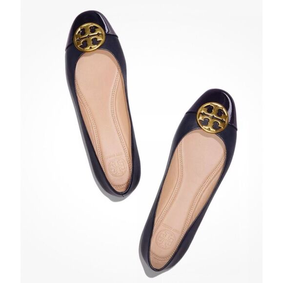 Tory Burch Chelsea Cap-Toe Leather Ballet Flat in Blackk - Picture 1 of 9